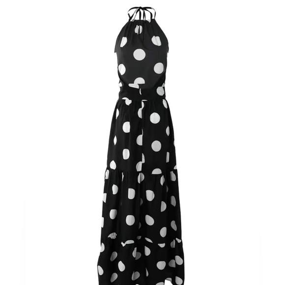 SEXY New Black & White Polka Dot Halter Maxi Dress Sz L Large - Picture 8 of 10